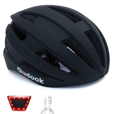Imagem de Gudook Capacete de bicicleta com luz – Capacetes de bicicleta para homens – mulheres adultas com luzes traseiras de LED ajustável capacete de ciclismo para motociclista de montanha urbana