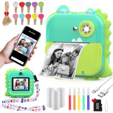 Imagem de Câmera de impressão instantânea para crianças, impressora de adesivos sem tinta para meninas, meninos de 3 a 12 anos, câmeras de vídeo digital HD de 20 MP, mini impressora térmica, brinquedo infantil