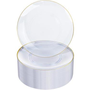 Imagem de Pratos de plástico Nervure Clear/Gold 26 cm 100 peças