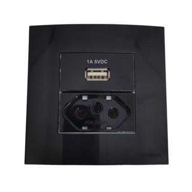 Imagem de Tomada Dupla Para Móveis Pedra Margirius 10/20a + Usb Preta