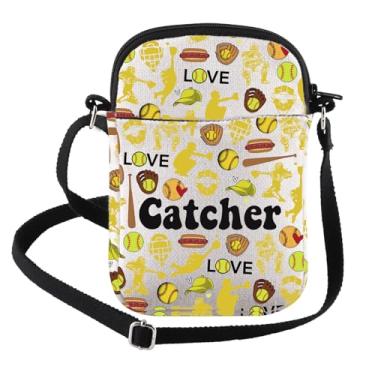Imagem de FEELMEM Bolsa tiracolo para apanhador de softball, presente de dia de jogo, jogador de softball, esporte, amante, bolsa tiracolo, Bege, Tendência