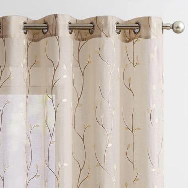 Imagem de Cortinas transparentes, jinchan Leaf, bordadas, 213x213cm, taupe, 2 pa