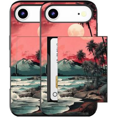 Imagem de MUQR Capa para celular 17 Air compatível com porta-cartão fofo - Capa tipo carteira robusta com design Kawaii, proteção contra quedas de grau militar para mulheres (pôr do sol do mar preto)