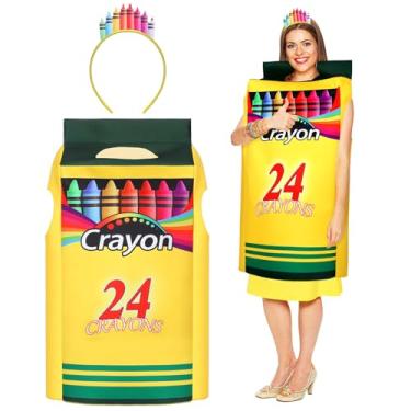 Imagem de Mepase Fantasia de caixa de giz de cera com faixa de cabeça em forma de giz de cera de Halloween para cosplay de giz de cera para festas de Halloween (90 x 35 cm)