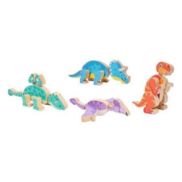 Imagem de Esquirla Playset de dinossauro de madeira de 4 peças, brinquedos de construção de pressão de dinossauro para meninos e meninas, presente infantil