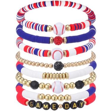 Imagem de Landical 8 pulseiras de beisebol para o dia do jogo, pulseiras elásticas com contas empilháveis, acessórios para mulheres, bijuterias, presentes, Modern Style, argila de polímero, ABS, acrílico,, Sem