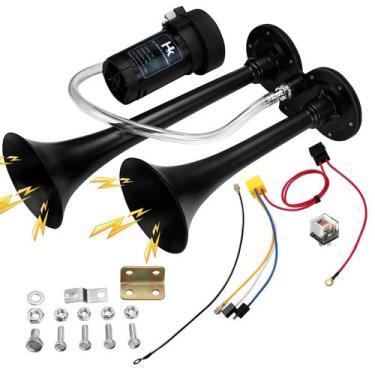 Imagem de Kit Air Horn HK 150dB Super Loud Dual Trompete 12V Preto