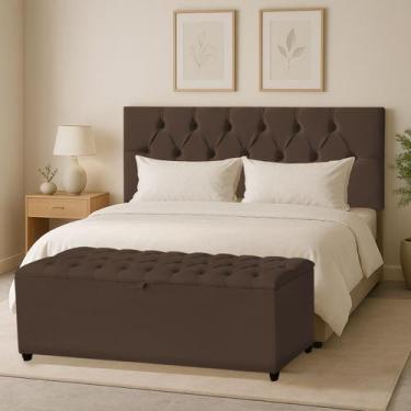 Imagem de Cabeceira Queen Paris Estofada Painel com Recamier Baú 150cm para Cama