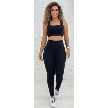 Imagem de Roupa de Academia Feminina Conjunto Preto  Top e Legging Treino Fitnes