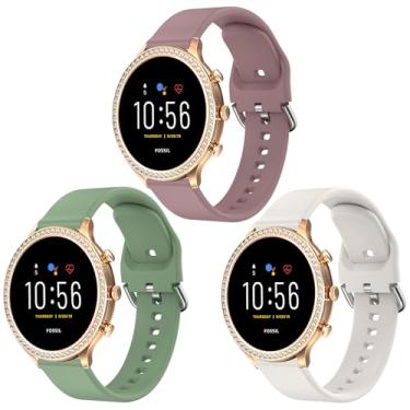 Imagem de Meliya Pacote com 3 pulseiras femininas Fossil Gen 6 de 42 mm/Geração 5E de 42 mm, pulseira de silicone macio de 18 mm (violeta moke+ cacto + luz das estrelas)