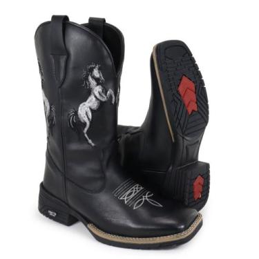 Imagem de Bota Texana Bico Quadrado Bordada Em Couro Cano Sintetico Arietto, Pre