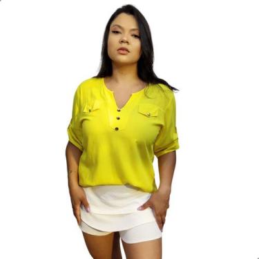 Imagem de Blusa Camisa Com Botão Manga 3/4 em Viscolinho - Dama K Moda Feminina,