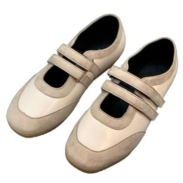 Imagem de Sapatos femininos outono inverno mocassim minimalista couro genuíno sapatos rasos francês retrô macio Mary Jane sapatos, Bege, 34