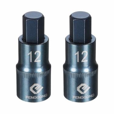 Imagem de HARFINGTON 2 soquetes hexagonais de impacto de 1/5.1 cm H12 (12 mm) métrico 5,6 cm de comprimento S2 soquetes de aço de 6 pontos para adaptador de furadeira elétrica, azul