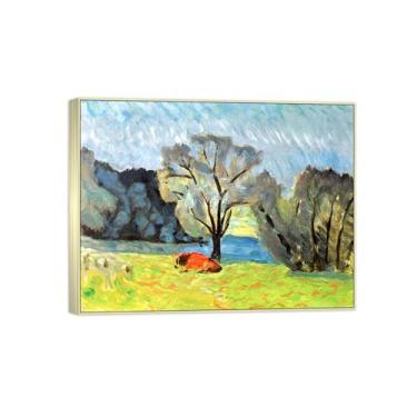 Imagem de Impressão em tela famosa pintura - paisagem imagem de parede - árvore por rio - pôster moldura prata para decoração de casa 70 x 90 cm 27 x 35 pol