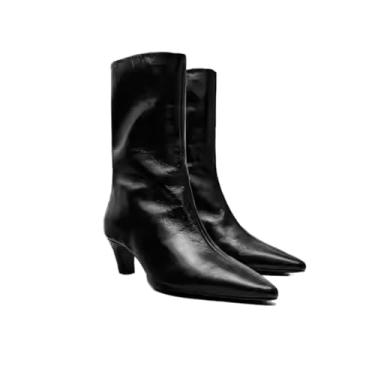 Imagem de Archicolor Botas de couro legítimo minimalistas nórdicas outono inverno botas femininas botas de salto preto bottes femmes, Preto, 40