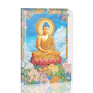 Imagem de Ginfonr Kit de pintura de arte de diamante DIY Acrylayers para adultos, Buda sentado, 4 camadas, acrílico magnético, pintura de diamante, decoração de mesa com efeito de profundidade dinâmica