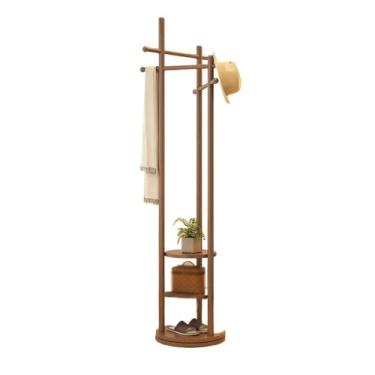 Imagem de Cabide de madeira maciça para armazenamento de roupas, quarto, sala de estar, suporte giratório para decoração de casa (nogueira)
