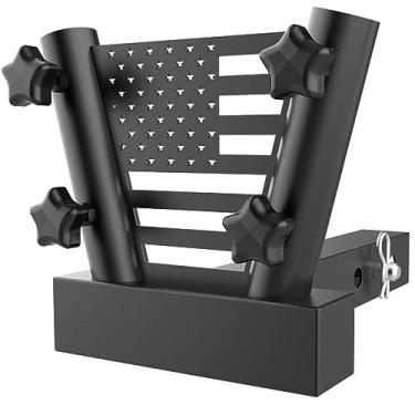 Imagem de Hitch Mount Dual Flag Pole Holder Fits Standard 2" Inch Receivers - Flagpole Mount for Trailer - Compatible with Jeep Truck SUV RV Pickup Camper Trailer with Anti-Wobble Screw