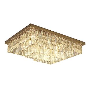Imagem de Lustre luxuoso, luzes pendentes, luz de teto de cristal moderna de luxo de 3 camadas, lustre quadrado de bola de cristal em forma de gota de chuva, luminárias de teto embutidas reguláveis, u