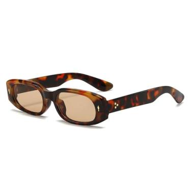 Imagem de Óculos de sol decorativos femininos, moda retangular, design de rebite, óculos de sol da moda, óculos de grau, chá de leopardo, 145 mm