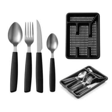 Imagem de Faqueiro 24 Peças com Suporte Gaveteiro organizador de Talheres Bavier