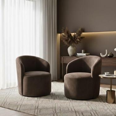 Imagem de Kit 02 Poltronas Curva Orgânica Nature Gaia Veludo Marrom - Montanaris