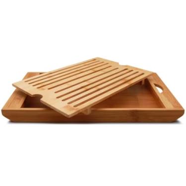 Imagem de Bandeja Migalheira em Bambu 38x23cm Prática Multiusopara Pães e Frios Descanso De Panela