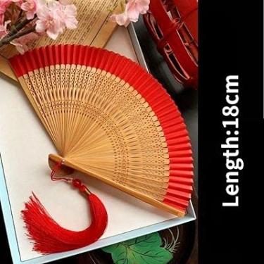 Imagem de HSYHKDSY Ventilador dobrável de bambu, estilo chinês antigo, vermelho, acessórios de fotografia, portátil, ventilador de presente de verão