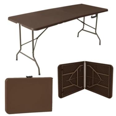 Imagem de Mesa Dobrável Vira Maleta Com Alça Portátil 1.80m Camping Pesca Jardim Área Externa Interna(Marrom)