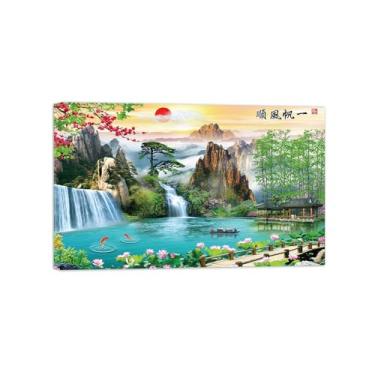 Imagem de Impressão em tela moderna - imagem de arte de parede de paisagem - ponte da montanha do lago - pôster para sala de estar decoração de casa pronto para pendurar tela embrulhada 70 x 115 cm 27 x 45 pol