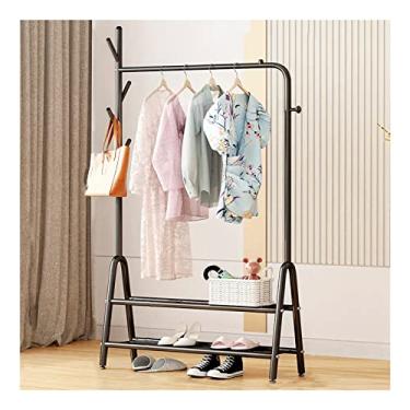 Imagem de Cabideiro de metal portátil com prateleira de camada dupla para sapatos de estoclote, adequado para quarto, sala de estar/ouro/150 cm (preto 80 cm)