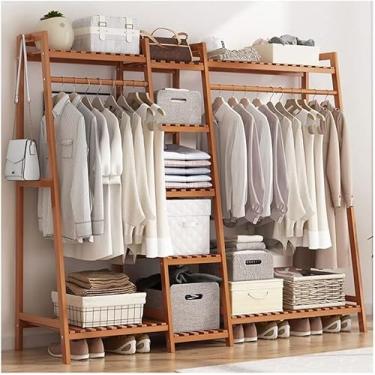 Imagem de Prateleiras De Roupas Cabideiro De Bambu Para Pendurar Roupas Rack Resistente Com Prateleiras E Sapatos Organizador De Armazenamento De Roupas Suportes De Casaco Abertos, Brown, 190x40x140cm