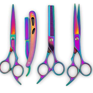 Imagem de Kit Barbeiro Aço Inox Cabeleireiro Tesouras Navalha Pentes Barbearia Corte Masculino Profissional Barbeiro Cabeleireiro - Tesoura Boreal