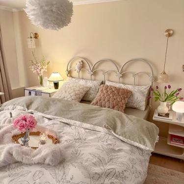 Imagem de Conjunto de lençóis Queen Size com 4 peças, capa de colar e fronha de pano para pendurar haste de flor simples e elegante, conjunto de 4 peças, decoração de cama francesa suave estilo campestre (M,1,5