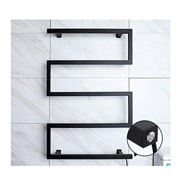 Imagem de Toalheiro aquecido elétrico, aquecedor de toalhas montado na parede, toalheiro aquecido elétrico de aço inoxidável 304, radiador de secador de toalhas de banheiro (preto com fio)