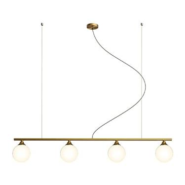 Imagem de WYUYIWH Luminária de ilha de lustre de 4 luzes acima da mesa de jantar, globos de vidro de leite com 5 luzes, iluminação pendente linear para cozinha, ilha, mesa, sala de estar, bar