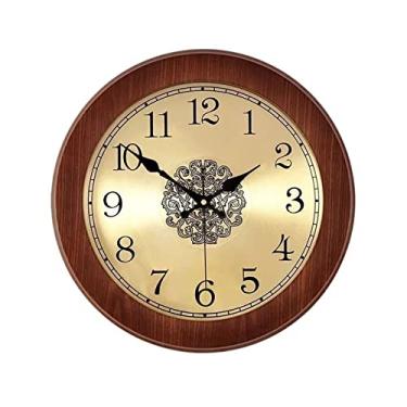 Imagem de WYUYIWH Relógio de parede de madeira relógio de luxo moda decoração sala de estar relógio de parede quarto estudo relógio de quartzo silencioso relógio decoração relógio (cor: latão)