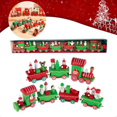 Imagem de Trem De Madeira Decoração Natal Vintage Trenzinho Brinquedo