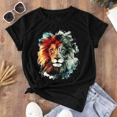 Imagem de Camiseta T-shirt Feminina Blusa Estampada Corajosa Leão de Judá Preta 