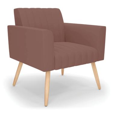 Imagem de Poltrona Viena Gomada Veludo Rosê Pés Palito Natural - D'Rossi