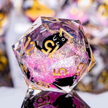 Imagem de ORIFANTOU DND Cat Dice Set Pink Sharp Edge Dice with Box, RPG D and D Dice Dungeons Dragons Role Playing Game Polyhedral Resin Dice Set D20 D12 D10 D8 D6 D4