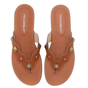 Imagem de Piccadilly Chinelo Feminino Casual, Ocre, com Apliques Metálicos Decorativos, Sandália Confortável para Verão (Ocre, BR, Adulto, Numérico, 39)