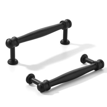 Imagem de khtumeware Pacote com 2 puxadores de armário preto fosco central de 4 polegadas (102 mm), alça sólida para armário de cozinha resistente, ferragens de armário para penteadeira, puxador de banheiro