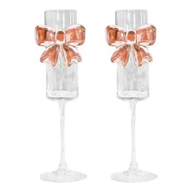 Imagem de 2 peças de taças de champanhe com laço rosa, taças de vinho de 142 g com hastes reforçadas para casamentos, noivados, chá de panela, festa