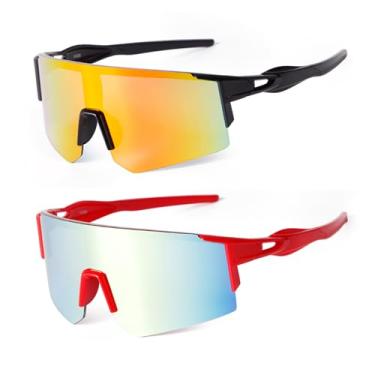 Imagem de VIA LEECA Pacote com 2 óculos de sol juvenis para meninos meninas beisebol 6-12 crianças softball, esportes, ciclismo, corrida, Preto Vermelho, Large