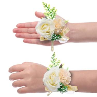 Imagem de Conjunto de corpete e flor de rosa, pulseiras de flores artificiais para noivas, para homens, cerimônias de casamento, festa de formatura, aniversário, amarelo