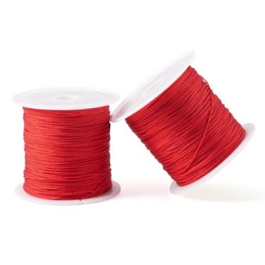 Imagem de Cordão de nó chinês de nylon vermelho de 0,6 mm para fabricação de joias, cordão de nylon para pulseiras, colares de contas, trança de rabo de rato, 2 rolos, 40 m/43,7 jardas/rolo