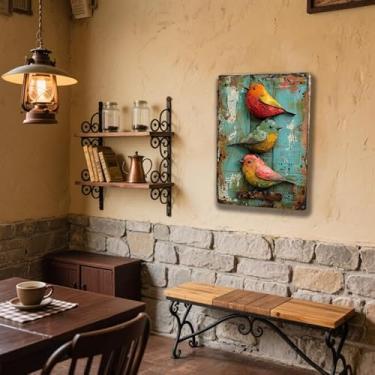 Imagem de 1 placa de estanho vintage aquarela pássaros arte - decoração de parede à prova de intempéries 30 x 20 cm com furos pré-perfurados e cantos arredondados para bar e café, aquarela