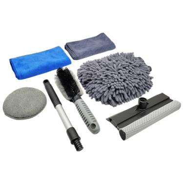 Imagem de Kit de Limpeza Automotiva Completo Com Escova de Rodas Rodo para Vidros Esponja Aplicadora Luva Panos Microfibra LMATO6D